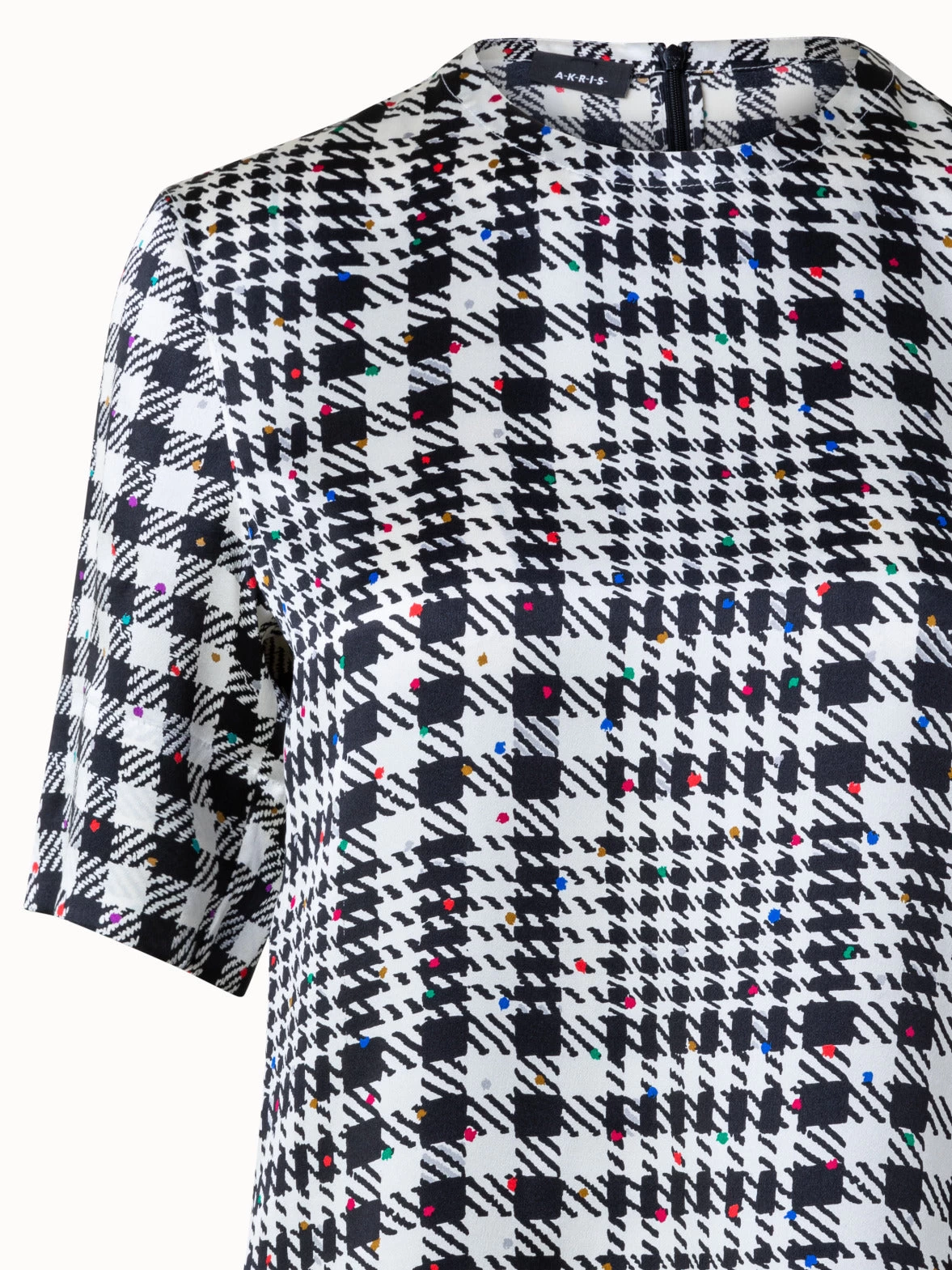 AKRIS Silk Satin Blouse With Tweed Check Print - Image 4