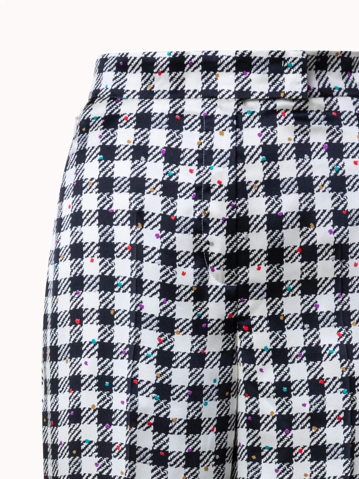 AKRIS Silk Satin Wide Leg Pants With Tweed Check Print - Image 3