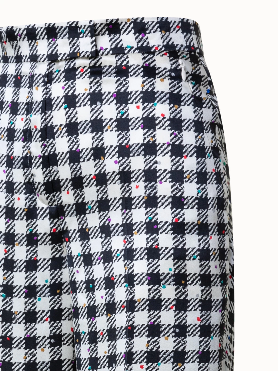 AKRIS Silk Satin Wide Leg Pants With Tweed Check Print - Image 4