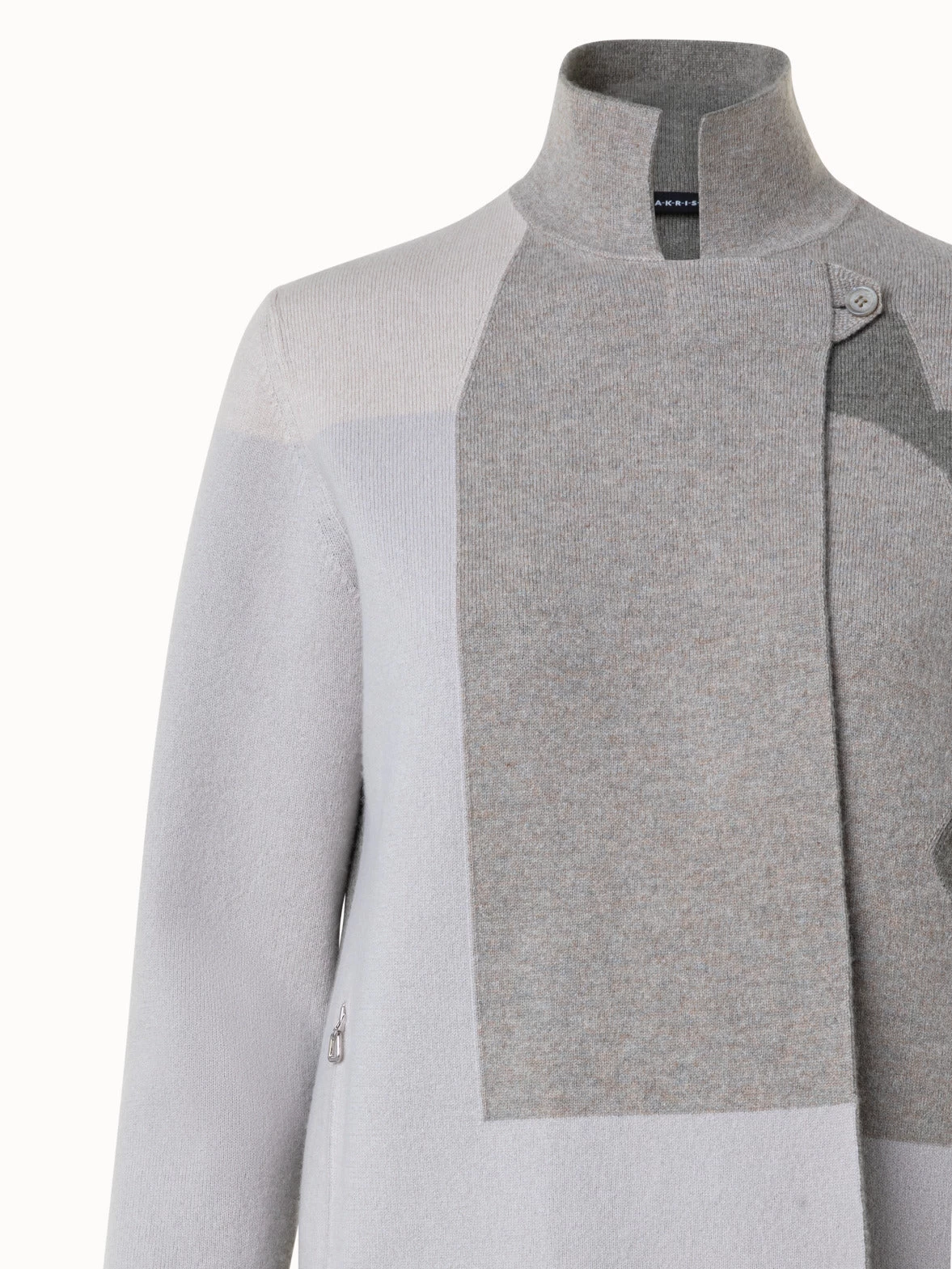 AKRIS Reversible Cashmere Knit Composed Letters Intarsia Double-Face Jacket - Image 6