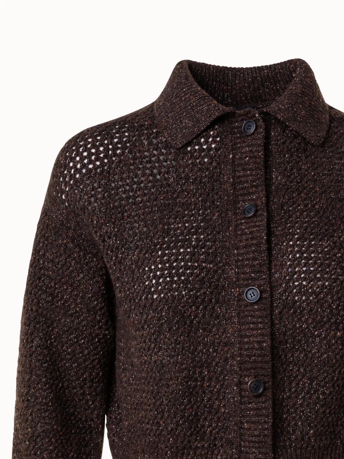 AKRIS Cashmere Lurex Crochet Knit Cardigan - Image 4