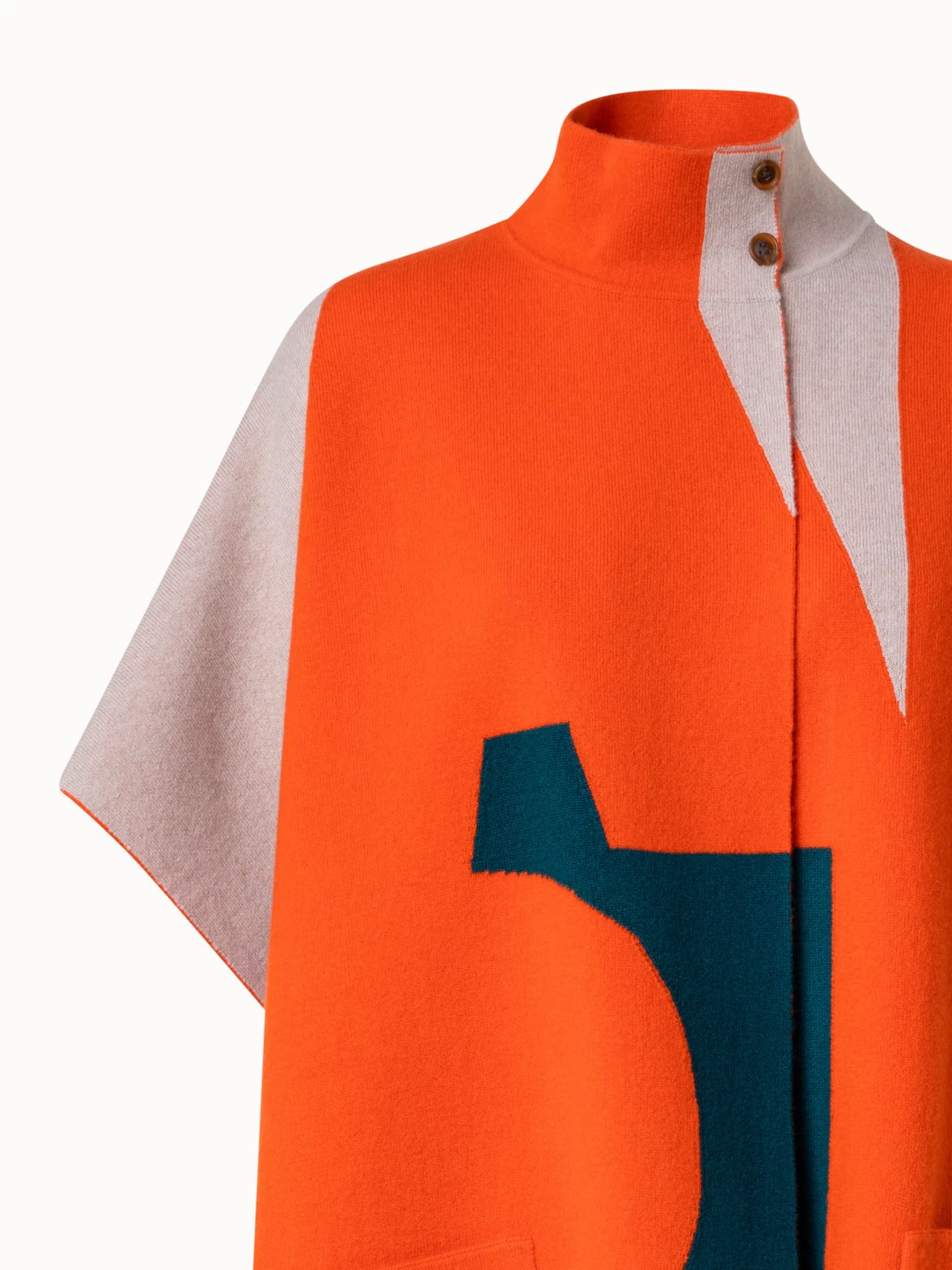 AKRIS Reversible Cashmere Knit Composed Letters Intarsia Double-Face Cape - Image 5