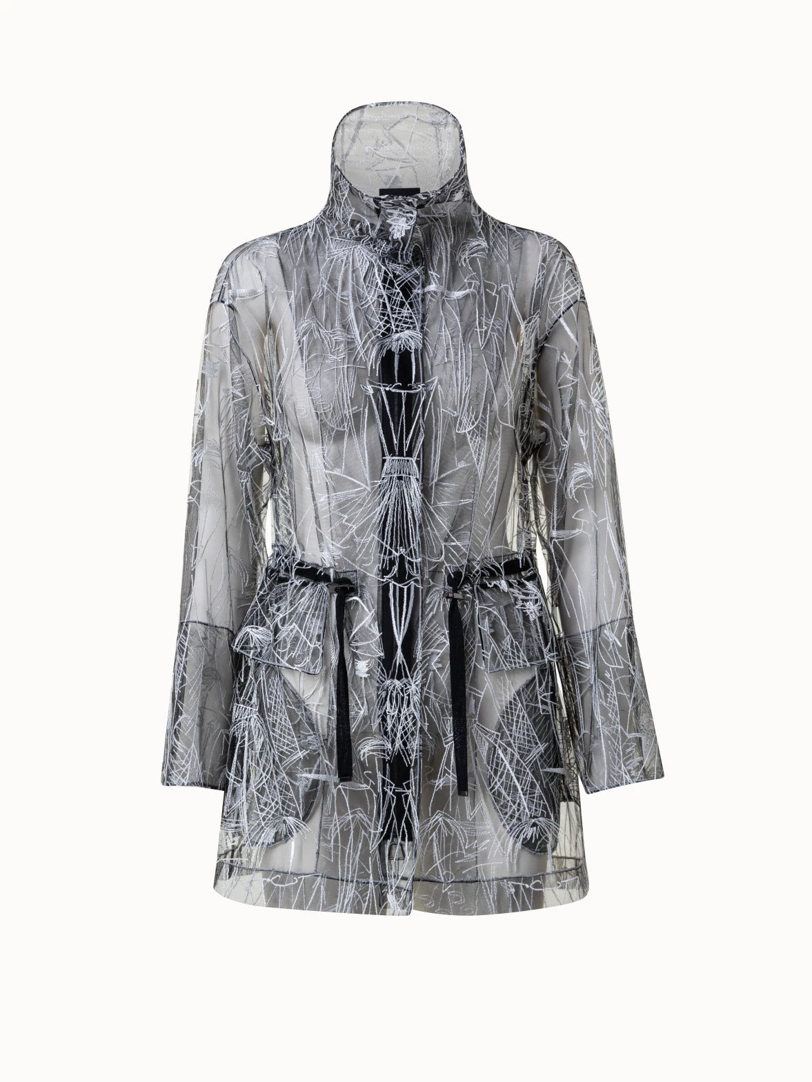 AKRIS Techno Tulle Parka With Croquis Embroidery