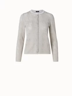 AKRIS Semitransparent Houndstooth Jacquard Knit Cardigan