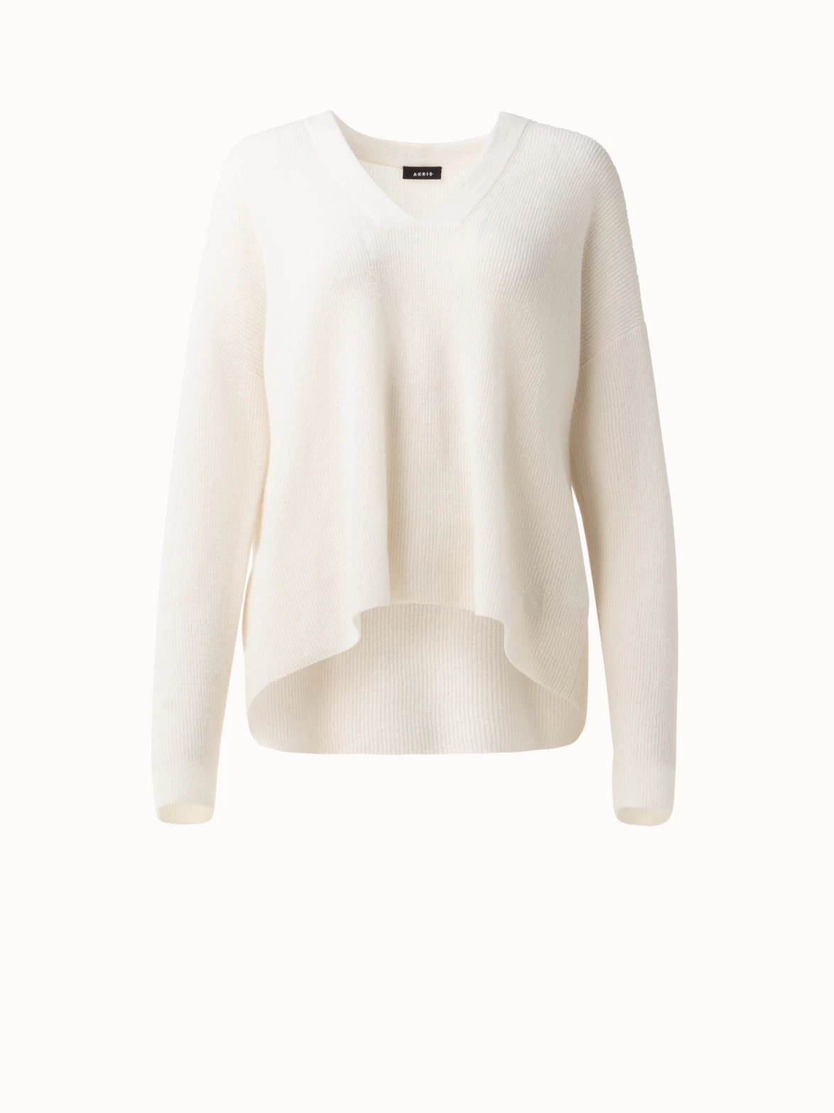 AKRIS Ribbed Cashmere Long V-Neck Knit Pullover