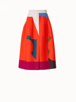 AKRIS Cotton Silk Double-Face A-Line Skirt With Composed Letters Print