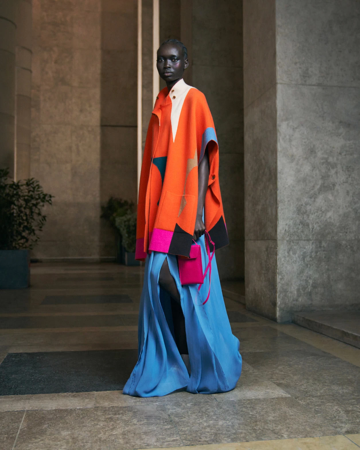 AKRIS Reversible Cashmere Knit Composed Letters Intarsia Double-Face Cape