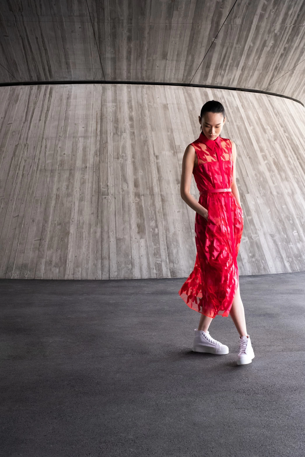 AKRIS Houndstooth Embroidery On Tulle Midi Dress - Image 5