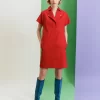 Cotton Stretch Gabardine Dress With Biker Collar