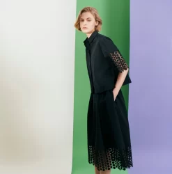 Cotton Poplin Skirt With Kaleidoscope Dot Embroidery