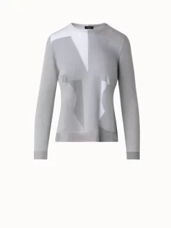 AKRIS Wool Silk Knit Composed Letters Intarsia Pullover