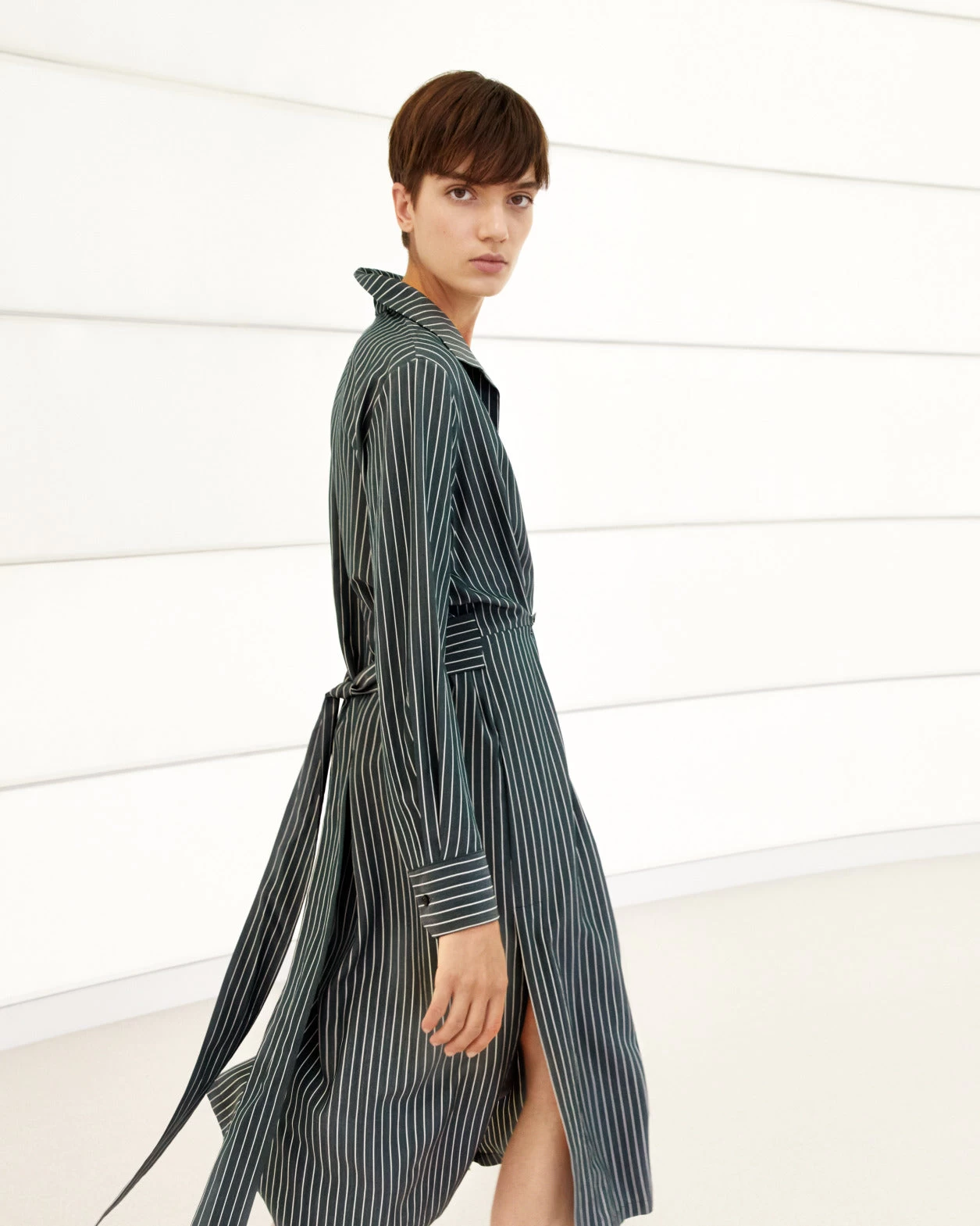 AKRIS Silk Crepe Stripes Shirt Dress - Image 2