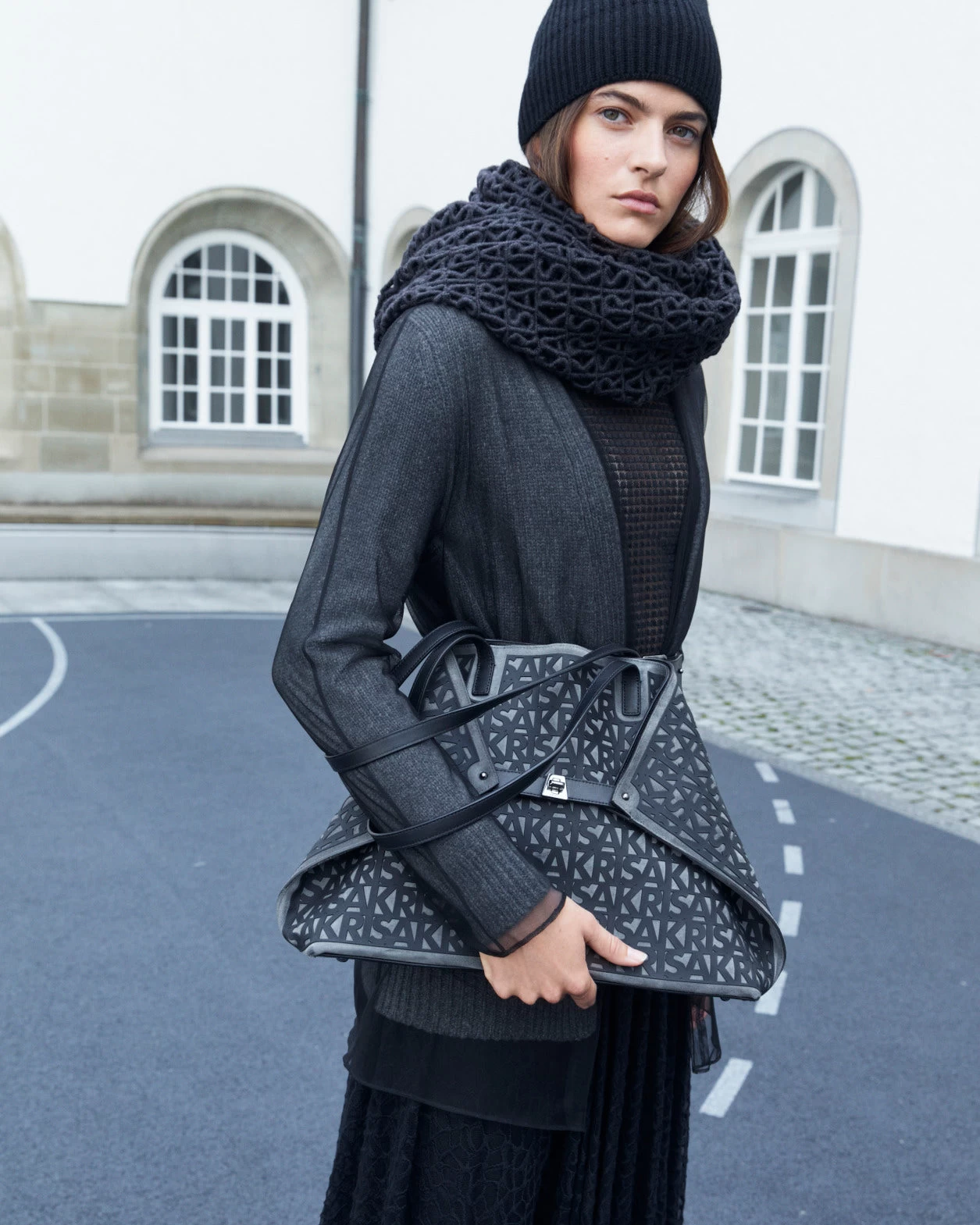 AKRIS Trapezoid Grid Embroidery Mock Neck Top - Image 2