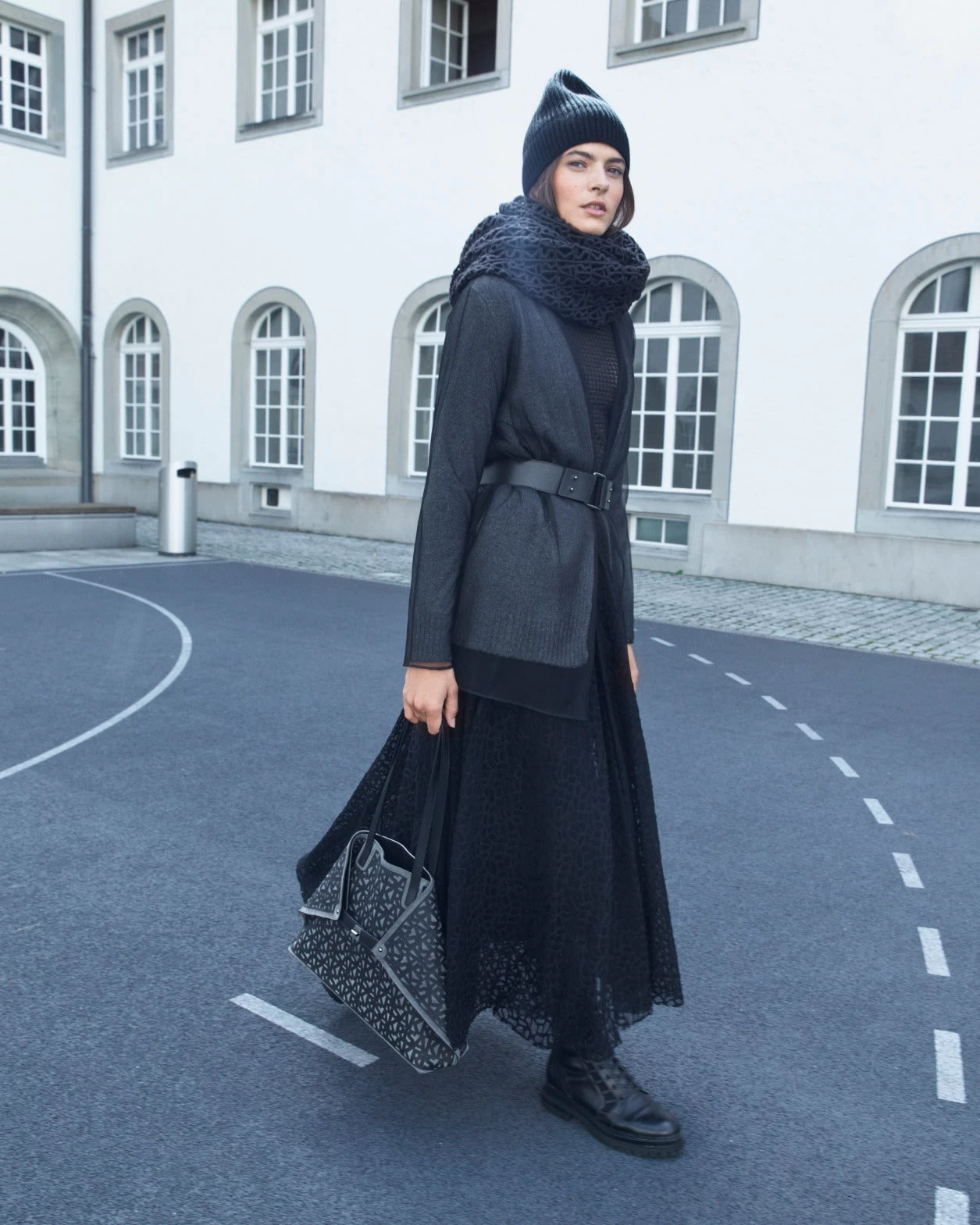 AKRIS Trapezoid Grid Embroidery Mock Neck Top - Image 4