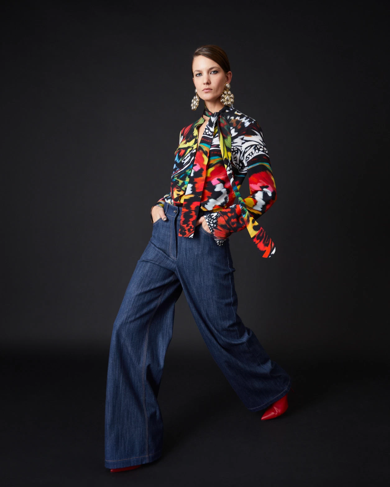 Cooper Wide Leg Pants In Cotton Stretch Denim - Image 2